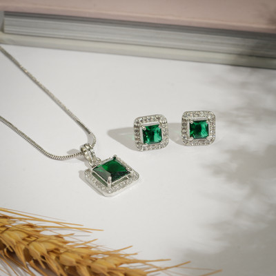 PARAM Alloy Silver Silver, Green Jewellery Set(Pack of 1)
