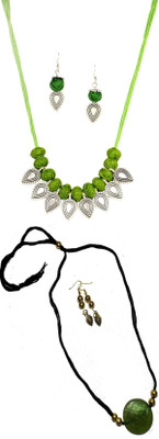 HOUSE OFF COMMON Oxidised Silver Green, Multicolor Jewellery Set(Pack of 2)