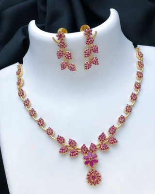 TheWardrobee Brass Gold-plated Red Jewellery Set(Pack of 2)