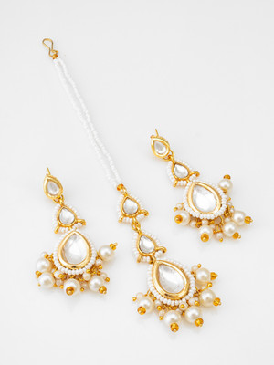 LUXOR Brass Gold-plated White Jewellery Set(Pack of 2)