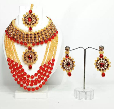 Ruhi Brass, Stone, Mother of Pearl, Alloy Gold-plated, Titanium, Copper Red, Gold Jewellery Set(Pack of 1)