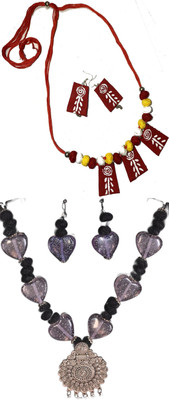 HOUSE OFF COMMON Oxidised Silver Red, Multicolor Jewellery Set(Pack of 2)
