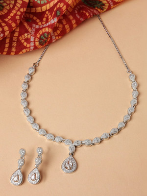 ZENEME Brass Rhodium White Jewellery Set(Pack of 3)