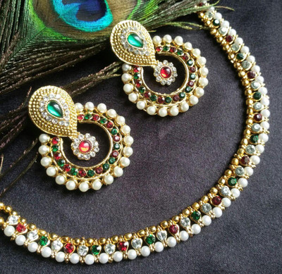 SHREE MAULI CREATION Alloy Gold-plated Green, Maroon Jewellery Set(Pack of 3)