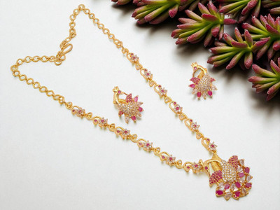 Pretty Queen Brass, Copper Gold-plated Pink, White Jewellery Set(Pack of 2)