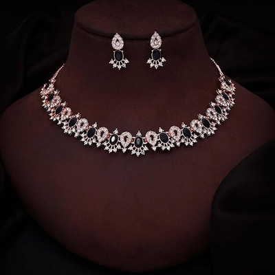 Pink Princess Alloy Gold-plated Black Jewellery Set(Pack of 1)