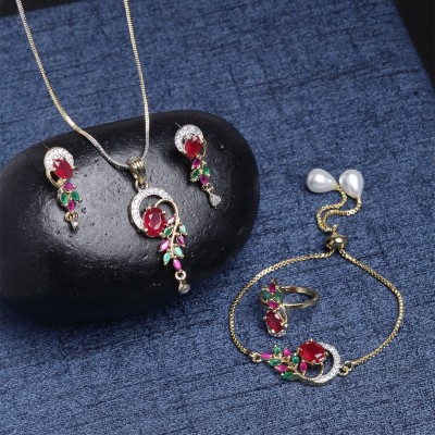 ZENEME Alloy Gold-plated Gold, Red, Green Jewellery Set(Pack of 1)