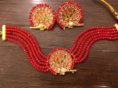 GEODE DELIGHT Zinc Gold-plated Red Jewellery Set(Pack of 3)