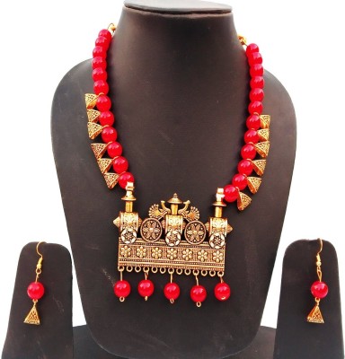 Uniquedezines Brass Gold-plated Gold, Red Jewellery Set(Pack of 1)