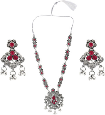 Diva creation Oxidised Silver Black Silver Maroon Jewellery Set(Pack of 1)
