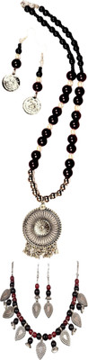 HOUSE OFF COMMON Oxidised Silver Black, Silver, Black, Maroon, Silver Jewellery Set(Pack of 2)