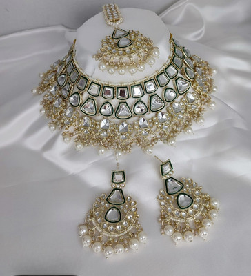 MAHADEV Alloy Gold-plated White Jewellery Set(Pack of 9)