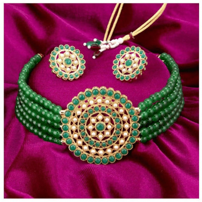 SRK Fashions Alloy Gold-plated Green Jewellery Set(Pack of 1)