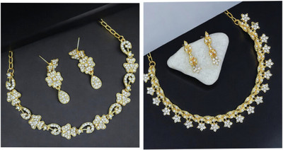 R A Enterprises Alloy Gold-plated White Jewellery Set(Pack of 6)