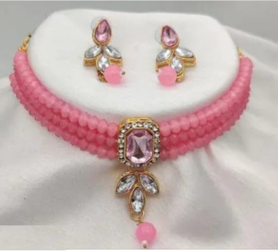 Shivay Fashion LLP Alloy Gold-plated Pink Jewellery Set(Pack of 1)