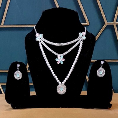 Gorgeous Gems Alloy Silver, White Jewellery Set(Pack of 3)