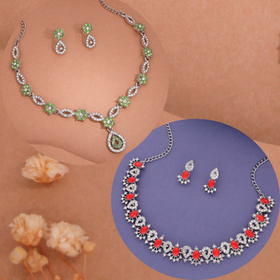 Vedda Brass Gold-plated Silver, Red, Green Jewellery Set(Pack of 1)