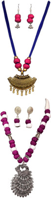 HOUSE OFF COMMON Oxidised Silver Blue, Pink, Gold, Multicolor Jewellery Set(Pack of 2)
