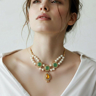 Creativezonejewellery Mother of Pearl Green, White Jewellery Set(Pack of 1)