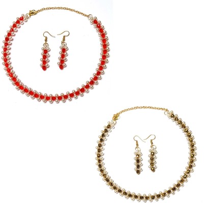 PRAGATI Alloy Red, Gold Jewellery Set(Pack of 2)