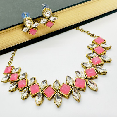 JN Handicraft Alloy Copper Pink Jewellery Set(Pack of 3)