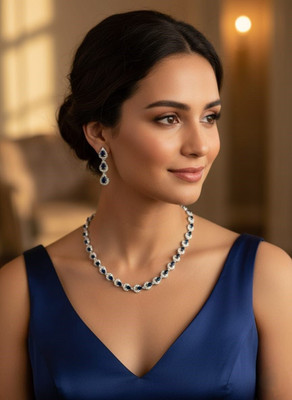 siyaa creation Brass Silver Blue Jewellery Set(Pack of 3)