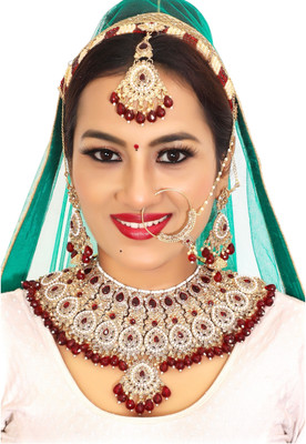 Vinayak Alloy Gold-plated Maroon Jewellery Set(Pack of 1)