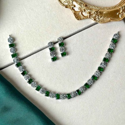 Gloricious Alloy Rhodium Green Jewellery Set(Pack of 1)