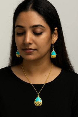 DARYA LIAN Metal Turquoise, Gold Jewellery Set(Pack of 3)