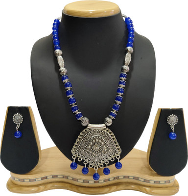HARIHARA FASHION Oxidised Silver Blue Jewellery Set(Pack of 1)