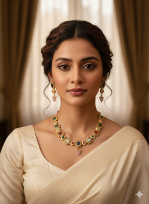 Ruvya Jewels Brass Gold-plated Gold Jewellery Set(Pack of 1)