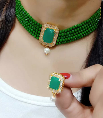 Nivaan Mother of Pearl Gold-plated Green Jewellery Set(Pack of 1)