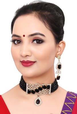 Gaazi jewellers Brass Gold-plated White, Black Jewellery Set(Pack of 1)