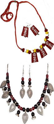 HOUSE OFF COMMON Oxidised Silver Red, Black, Maroon, Silver Jewellery Set(Pack of 2)
