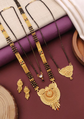 TINALIVA Brass Gold-plated Gold, Black Jewellery Set(Pack of 4)