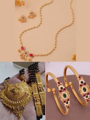 Sangria Brass Gold-plated Black, Pink Jewellery Set(Pack of 3)