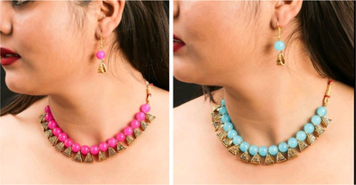 Ronak Fashion Alloy Gold-plated Pink, Blue Jewellery Set(Pack of 2)