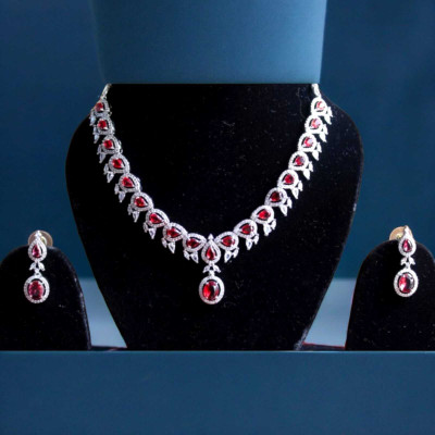 Modattire Alloy Silver Red Jewellery Set(Pack of 1)