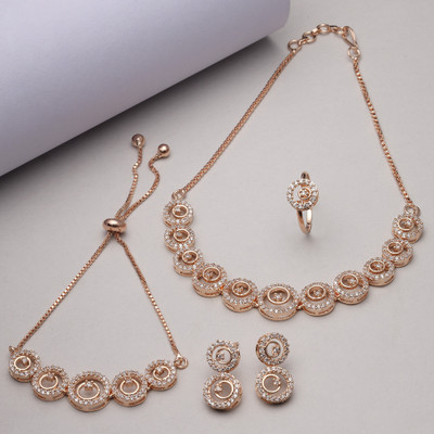 ZENEME Brass Rose Gold Jewellery Set(Pack of 1)