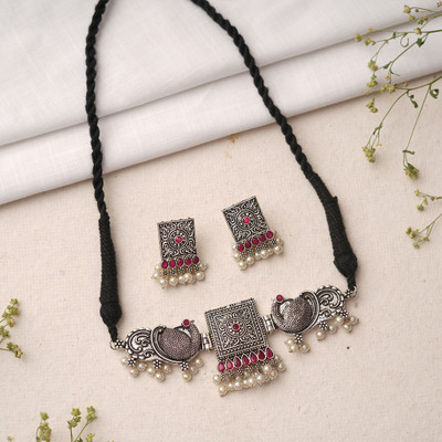 Sanseeta Brass Silver Red Jewellery Set(Pack of 1)