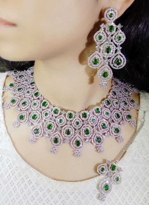 Joyfullkollection Alloy Silver White, Green Jewellery Set(Pack of 1)