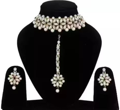 SatnamCreation Alloy Gold-plated White Jewellery Set(Pack of 1)