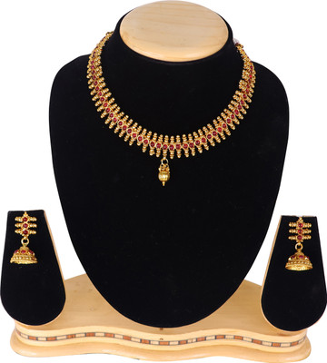 Swarajshop Copper Gold-plated Maroon Jewellery Set(Pack of 2)