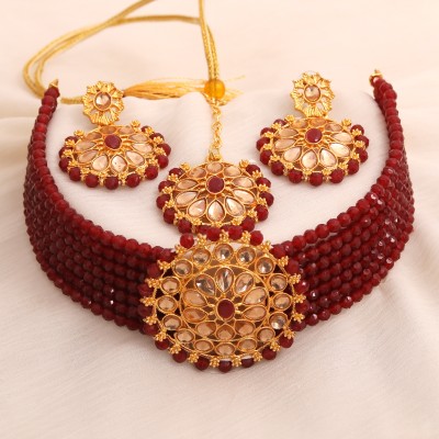 Mithila Arts Alloy Gold-plated Maroon Jewellery Set(Pack of 1)