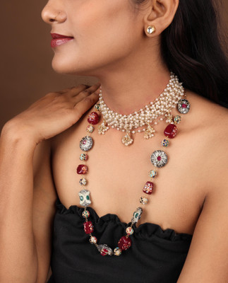 Geo Jewels Glass Red Jewellery Set(Pack of 3)