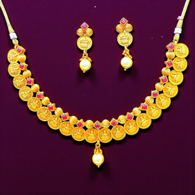 Aroras Bridal & Fashion Jewellery Brass Gold-plated Pink, Gold Jewellery Set(Pack of 1)