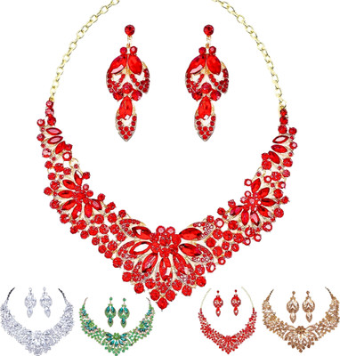 Gehney joy of jewels Alloy Silver Red Jewellery Set(Pack of 3)