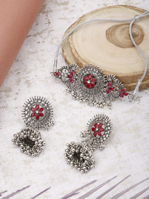 Pardha Jewels And Style Alloy Silver, Red Jewellery Set(Pack of 3)
