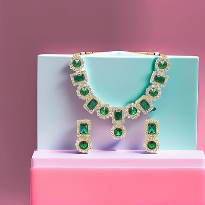 ZEER Creation Alloy Gold-plated Green Jewellery Set(Pack of 1)