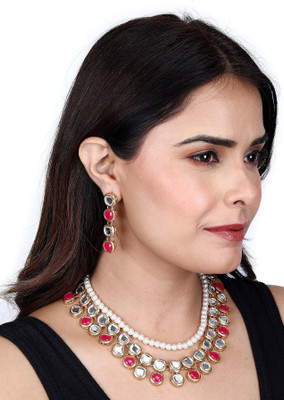 Divisha Alloy Gold-plated Red Jewellery Set(Pack of 3)